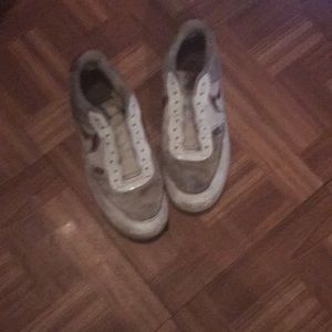 Red and white Air Force ones